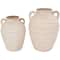 Cream Ceramic Textured Vase Set with Handles & Terra Cotta Accents